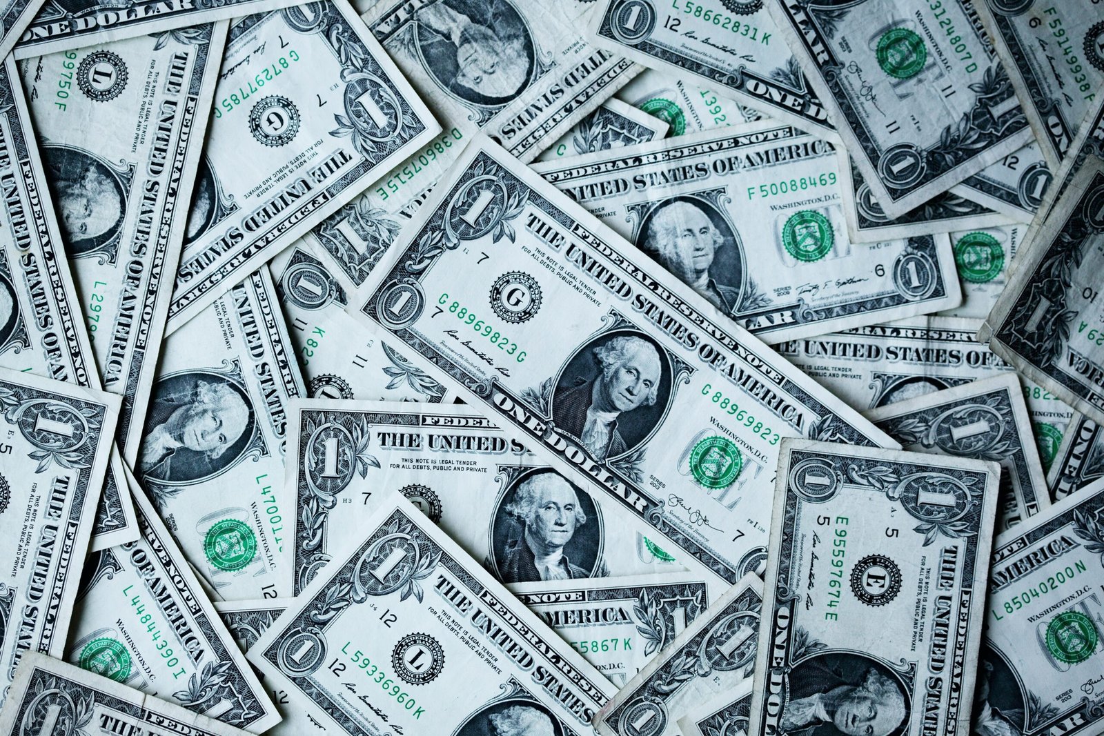 Stack of US $1 Dollar Banknotes. A pile of United States one-dollar bills.
