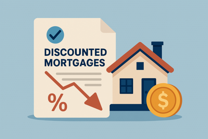 Discounted Mortgage illustration Illustration of a house with a price tag, representing discounted mortgages.
